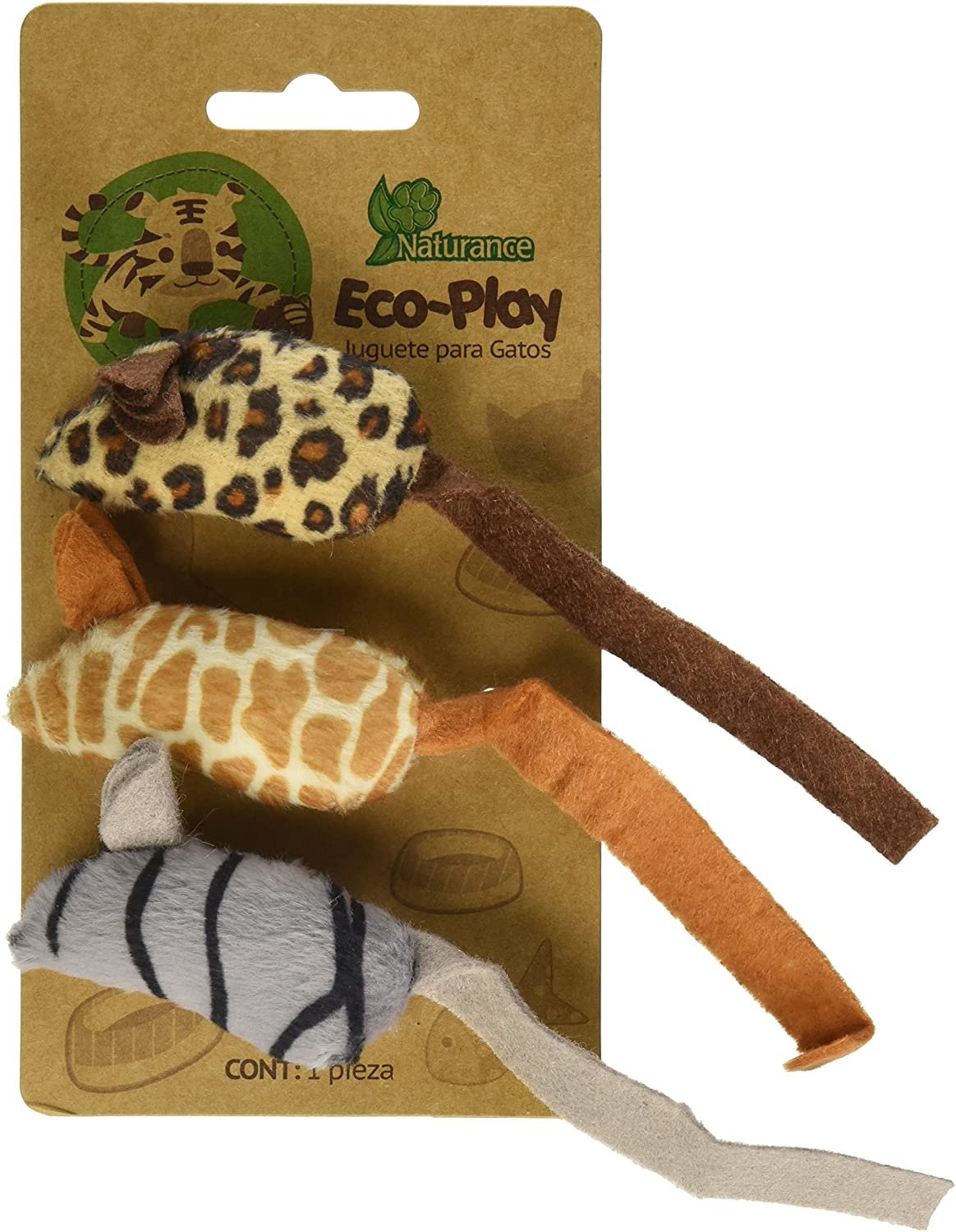 Fancypets FL8242 Juguete Eco para Gato, Ratones, 3 Piezas, Colores Surtidos