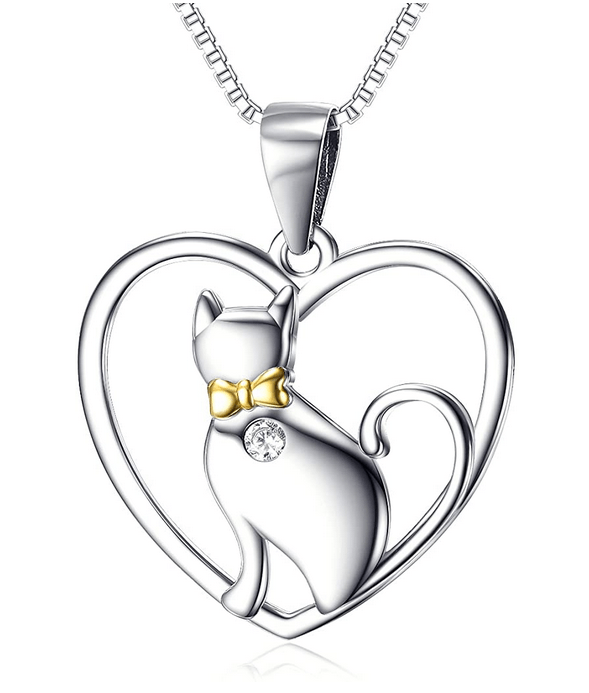 collar de plato con gato y corazon