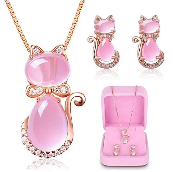 collar y pendientes con forma de gato