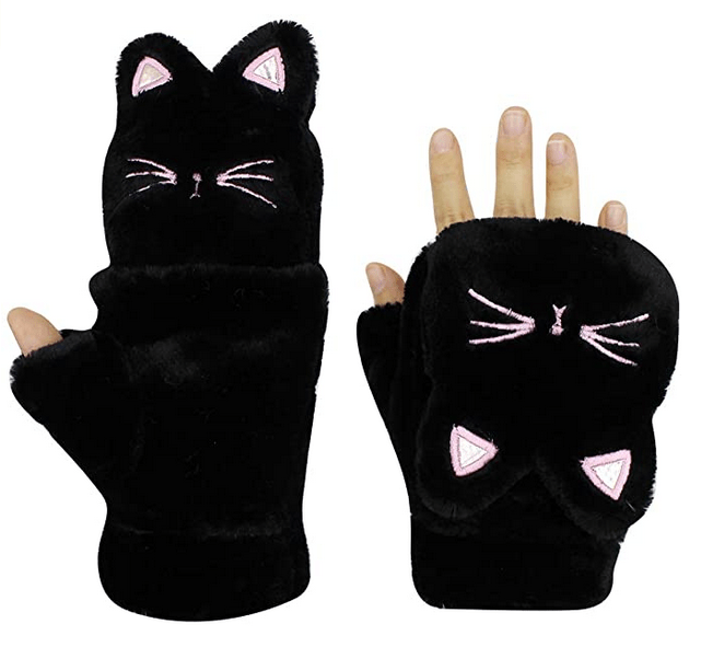 guantes de felpa diseño de gato
