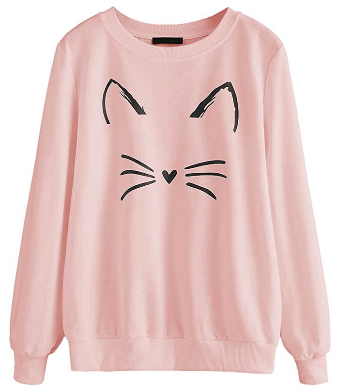 sudadera estampado de gato rosa
