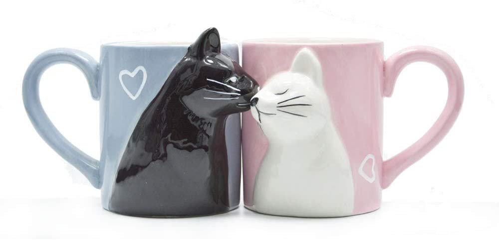 Juego de tazas de café con diseño de gato besado, juego de tazas de cerámica para novia y novio, regalo a juego para cumpleaños, aniversario, boda, compromiso, San Valentín, novia, esposa, Cat mug