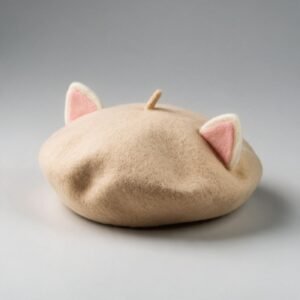 Boina de lana para ninos con orejas de gato en tono beige