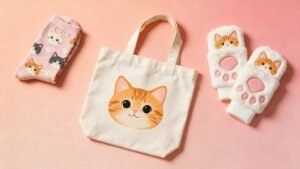 Bolsa, calcetines y manoplas con motivos de gato