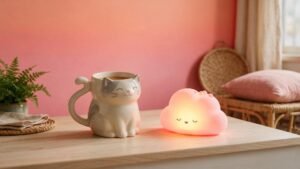 Taza con forma de gato y lampara de noche de silicona