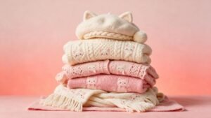 Ropa de punto con motivos de gato y una boina con orejas