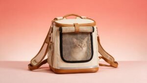 Mochila transportadora con un gato asomado a la ventanilla