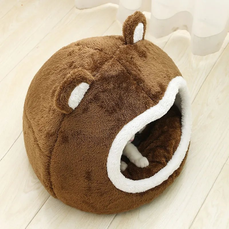 Cama divertida para gatos, casa cálida para mascotas, tumbona suave y larga de felpa para gatitos, cojín, tienda para perros pequeños, camas cueva para acogedoras, suministros de alfombrilla para casa de gato