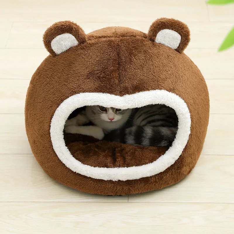 Cama divertida para gatos, casa cálida para mascotas, tumbona suave y larga de felpa para gatitos, cojín, tienda para perros pequeños, camas cueva para acogedoras, suministros de alfombrilla para casa de gato