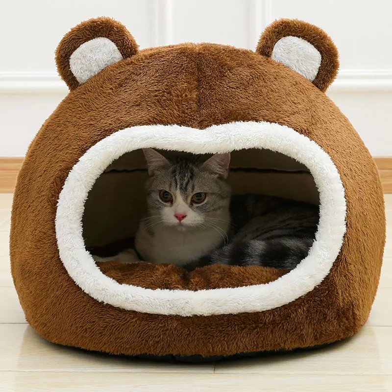 Cama divertida para gatos, casa cálida para mascotas, tumbona suave y larga de felpa para gatitos, cojín, tienda para perros pequeños, camas cueva para acogedoras, suministros de alfombrilla para casa de gato