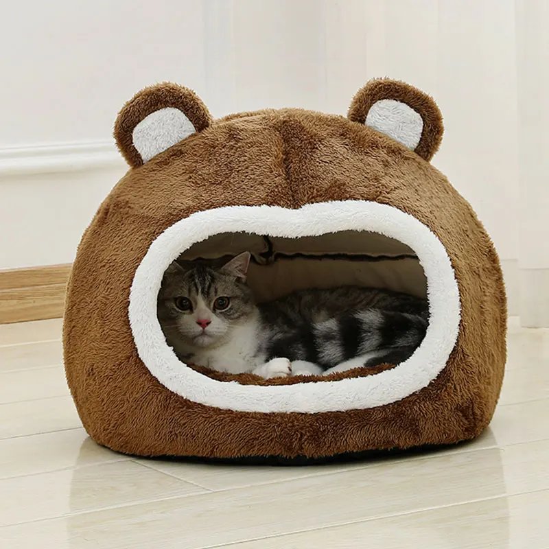 Cama divertida para gatos, casa cálida para mascotas, tumbona suave y larga de felpa para gatitos, cojín, tienda para perros pequeños, camas cueva para acogedoras, suministros de alfombrilla para casa de gato