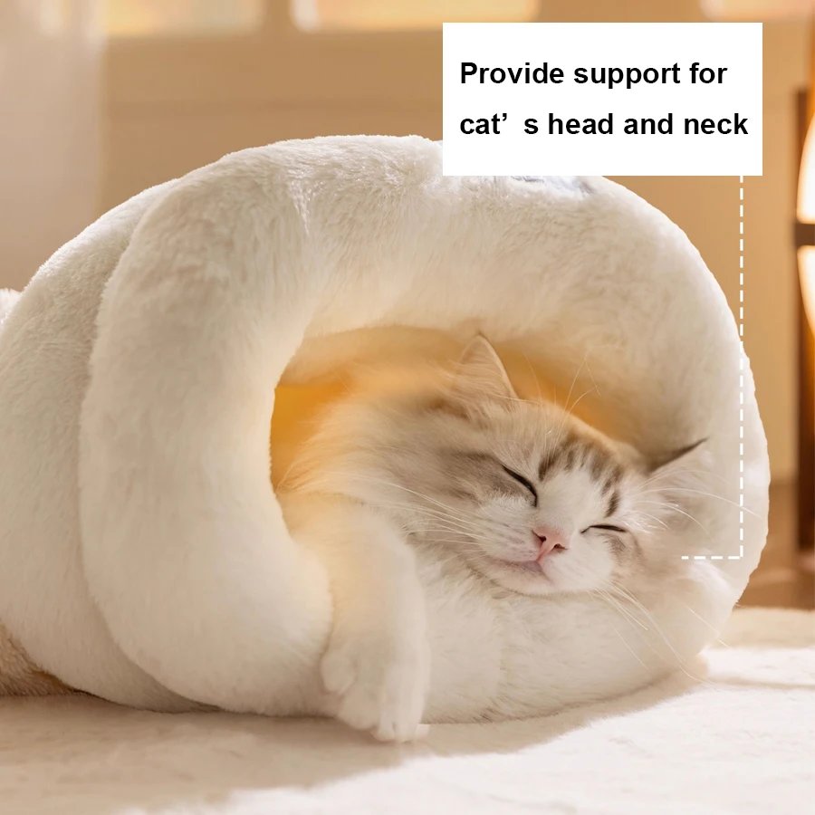 Saco de dormir de invierno para gatos, saco de gato de felpa suave, 360 °   Cama envolvente para gatos, cama nido sin carga y lavable para gatos de interior y perros pequeños