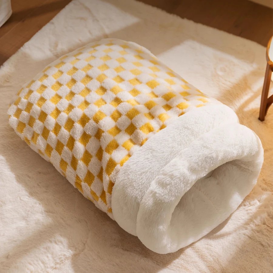 Saco de dormir de invierno para gatos, saco de gato de felpa suave, 360 °   Cama envolvente para gatos, cama nido sin carga y lavable para gatos de interior y perros pequeños