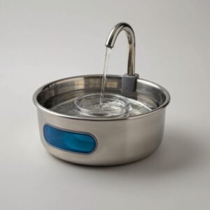 Fuente de agua de acero inoxidable para gatos de 2,8 litros, con ventana azul de nivel de agua