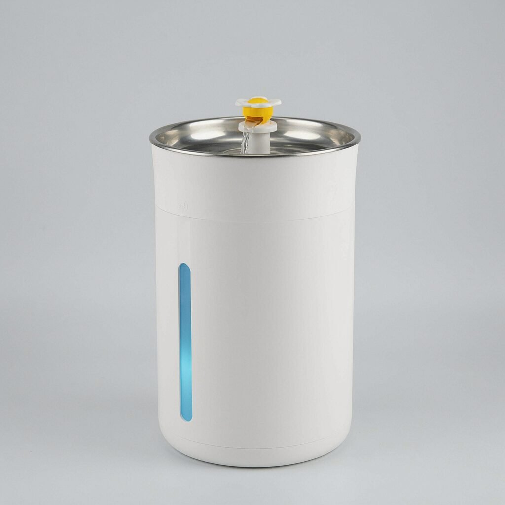 Fuente de agua USB para gatos de 2,4 litros, blanca con bandeja de acero inoxidable